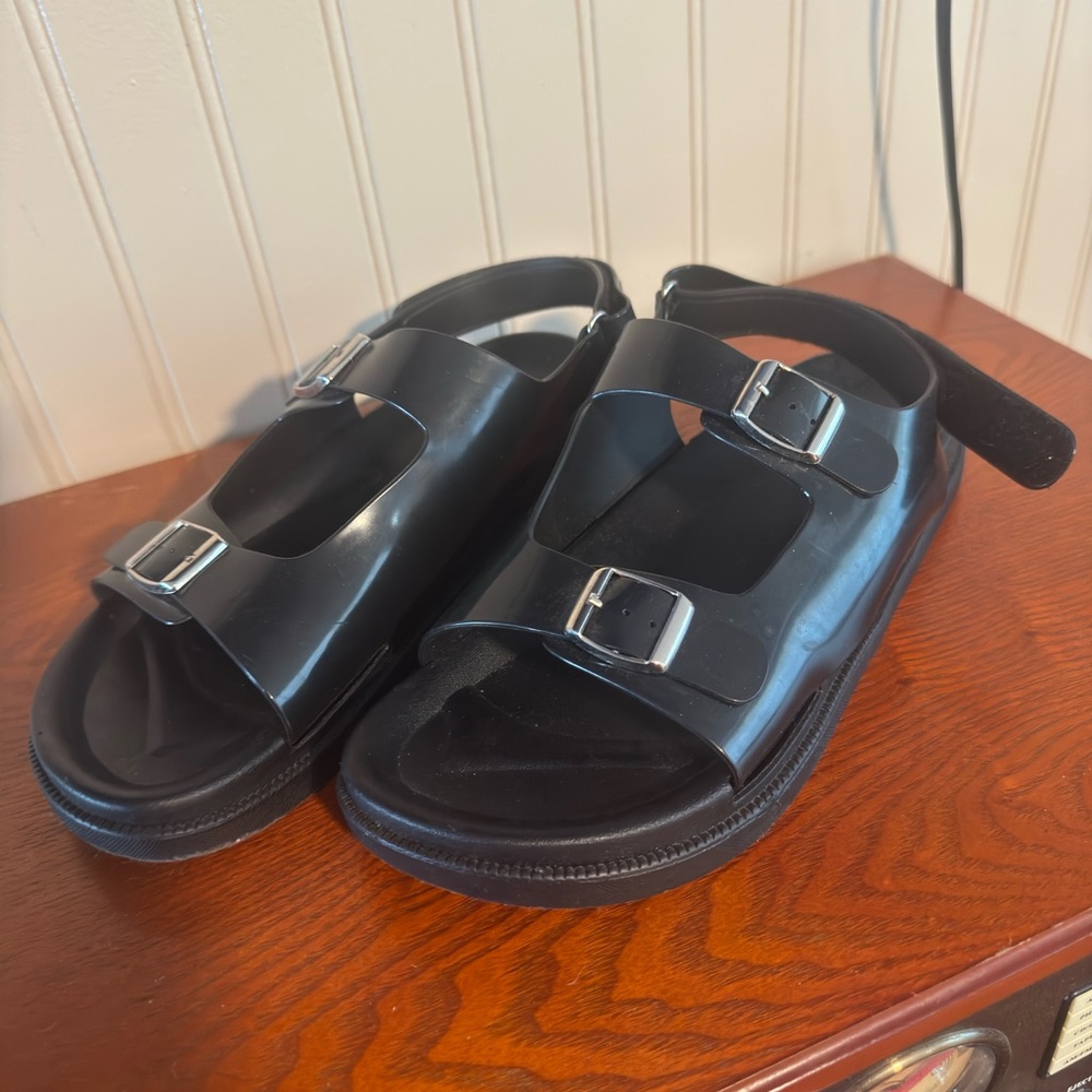 Black Buckle Platform Sandals